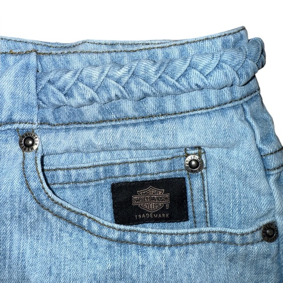 Vintage Harley Davidson Light Wash Jean Shorts Harley patches on back Sz 10 - Picture 3 of 13